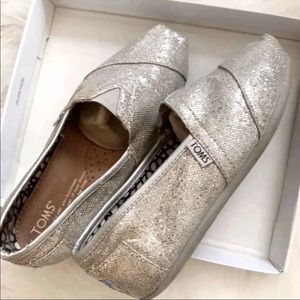Toms glitter silver loafers slip ons